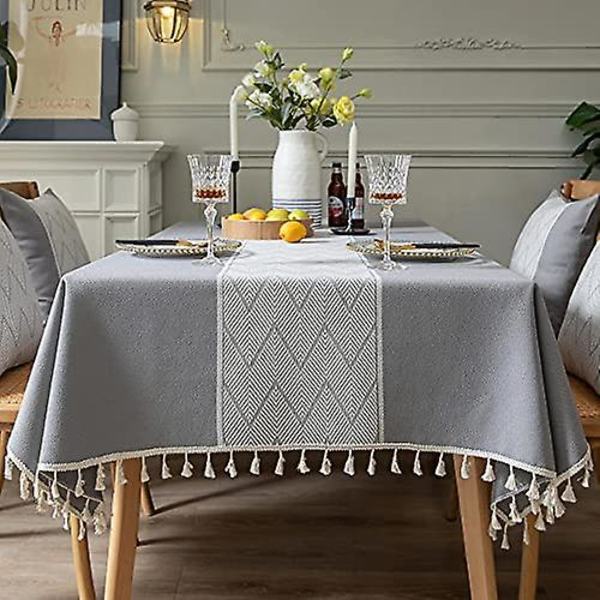 Rektangulär Kvadratisk Duk Stickad Broderi Texturerad Frans Bomullslinne Dekorativ Avlång Bordsskydd för Kök Matrum Picknick (55x102 Tum