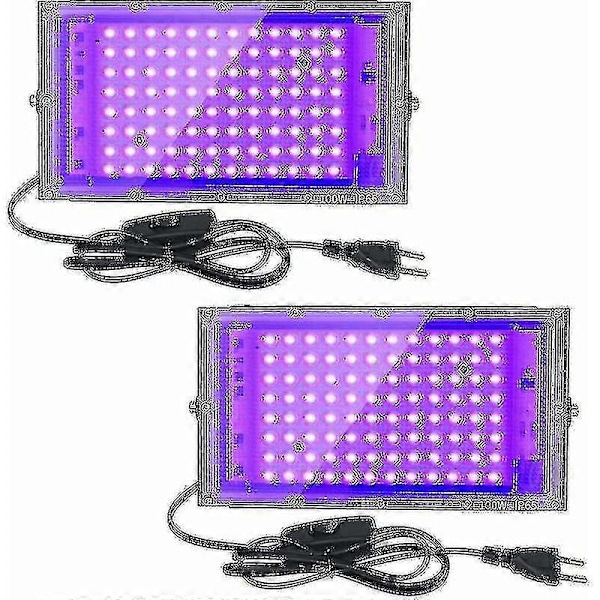 2 stk. 100W UV LED Floodlight Sort Lys IP65 Vandtæt, Ultraviolet LED Lampe, Effektbelysning Til Akvarium, Fest, Neonmaling, Fluorescerende Poster