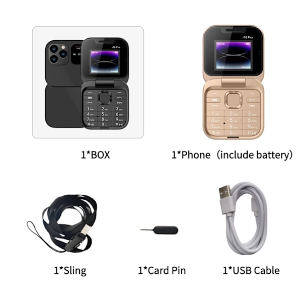 Mini Flip FM Radio Stemmehurtigvalg Vibration 2 SIM-kort Lille Skærm Foldbar (SORT)