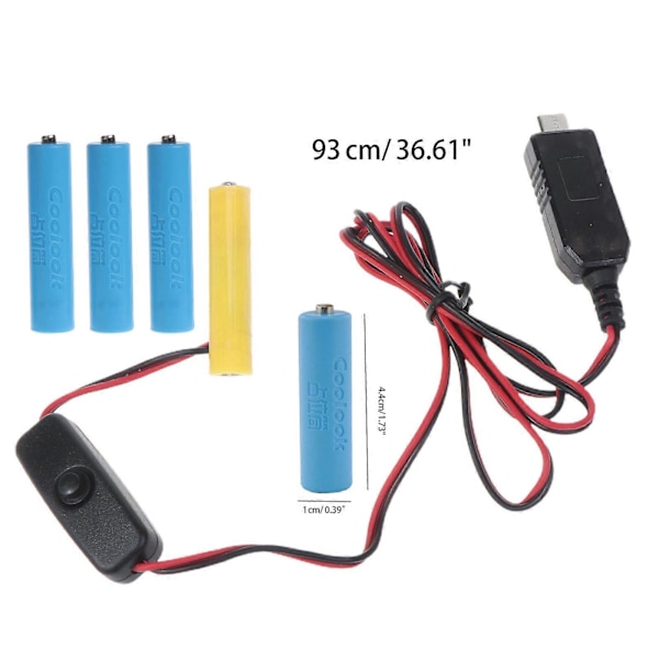 6V AAA LR3 -akku USB-C virtalähdekäyttöinen kaapeli, jossa on ON/OFF-kytkin, korvaa 4 AAA-akkua radioille, sähköisille leluille, LED-nauhalle