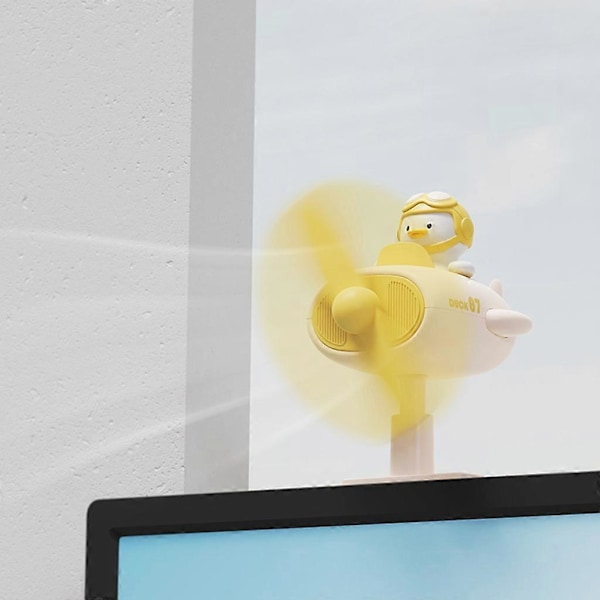 Sööt pieni keltainen ankka-lentäjän muotoinen USB-virralla toimiva monikulmainen pöytätuuletin kotiin