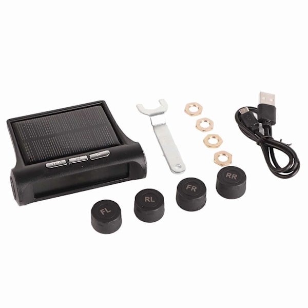 TPMS Solardriven Däcktrycksövervakning Realtidsvisning Alarm Tryck 4 Externa Sensorer för Bil Färgskärm Extern (Vietnamesiskt Röst)