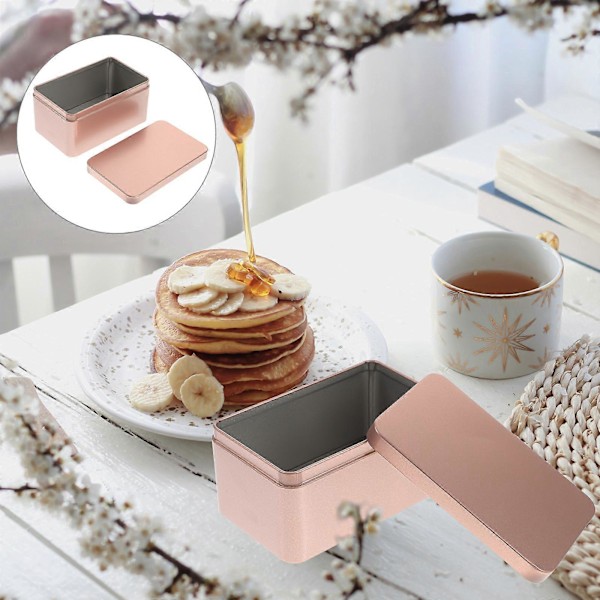 Rektangulär Tennplåtburk Mini Bärbar Te-blad Förvaringsbehållare Godisarrangör Hemförvaringslåda - 13x8x6cm (Guld)