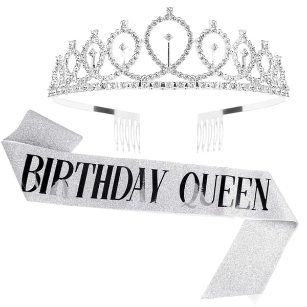 Bursdagsfest Krone Hodeplagg Bokstav Bursdagsjente/Dronning Bursdagskrone, en bursdagsgave til jenter Silver Queen Set