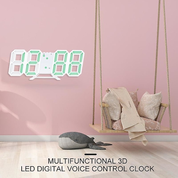 Digital 3D LED Stor Vägg- och Skrivbordsväckarklocka Snooze 12/24 Timmar Automatisk Ljusstyrka USB