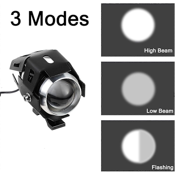 2 stk U5 Motorsykkel Frontlys - 15W 3000LM LED Motorsykkel Frontlys med 3-modusbryter Ekstra IP65 Vanntett Motorsykkel Frontlys 200m Rekkevidde