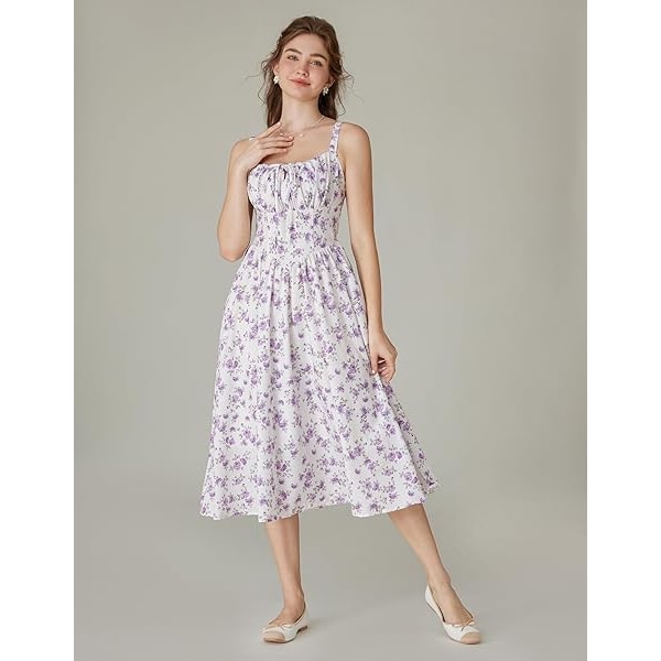 Dame Victorian Style Casual A-Line Ærmeløs Spaghettistrop Blomsterkjole til Sommerstrand