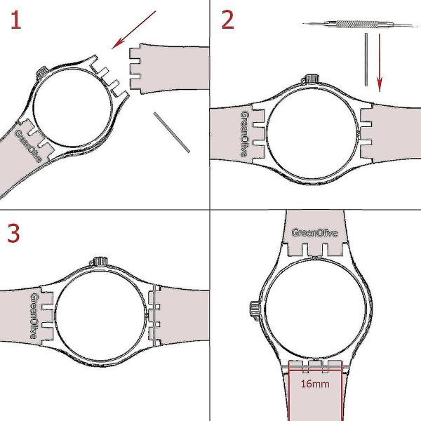 Ultratunn silikonersättningsarmband för vattentät klocka: lämpligt för Swatch Skin-serien (16 mm)