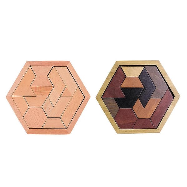 2 Set Hexagon Pusselspel Leksak Barn Hexagon Träpusselspel för Kul