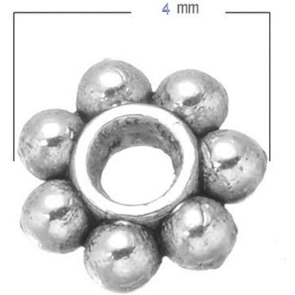 200 st 4 mm antika silverfärgade Daisy distanspärlor i metall för smyckestillverkning