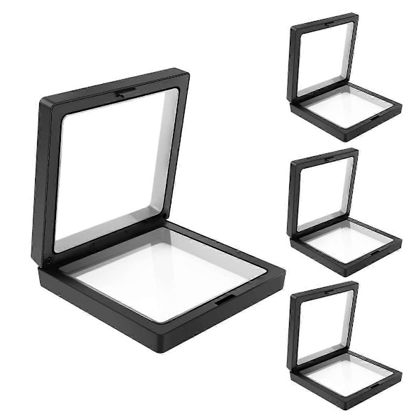 4 Stykker Holder 3D Flydende Ramme med Beslag Anti-Misfarvning Smykkeæske Mønt Display Skab