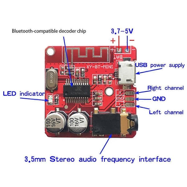 3,7-5V MP3 Bluetooth-kompatibel Förlustfri Dekoderkort Bilstereo Högtalare
