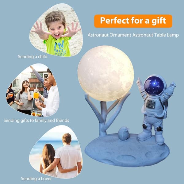 Astronaut Måne Bordlampa, Dimbar, Semesterpresent, 300mAh Powerbank för Sovrum, A