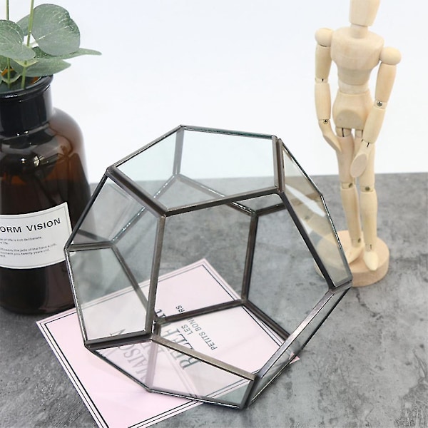 Antikt smyckeskrin i mässing och glas, terrarium, behållare, skrivbordsväxt för suckulenter