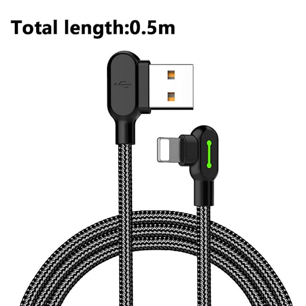 Double Elbow Lighted Apple Data Cable - Button 0.5m Black