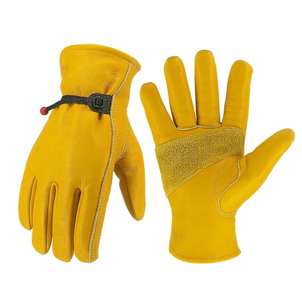 Leather Work Gloves For Men & Women, Reinforced Durable Gardening Gloves,cowhide Work Gloves,puncture & Cut Resistant (large, Golden With Buckle)