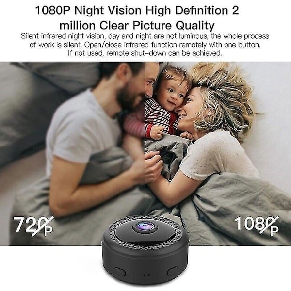 Mini Kamera 1080p HD Wifi Video CCTV IP Kamera Fjernkontroll Nattsyn Bevegelsessensor JST(Svart)