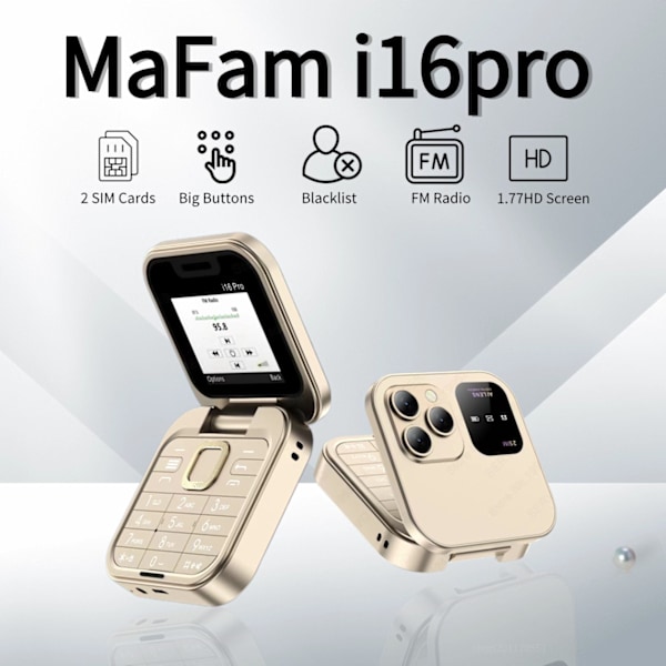 Mini Flip FM Radio Stemmehurtigvalg Vibration 2 SIM-kort Lille Skærm Foldbar (SORT)