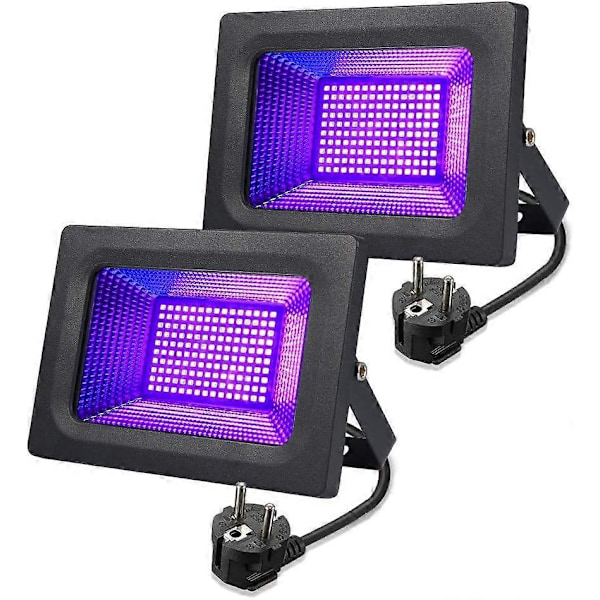 [2 stk] LED sort lys spotlight, LUNSY UV spotlight 30 W sort lys lampe, IP66 vandtæt fluorescerende sort lys med 150 LED UV lys til bar,