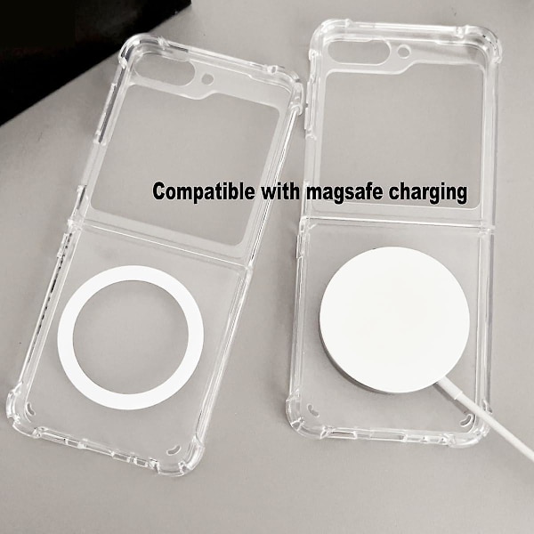 Magnetiskt Transparent Skal för Samsung Galaxy Z Flip 5 Kompatibelt med MagSafe, Mjuk TPU-Kåpa med Stötskydd i Fyra Hörn