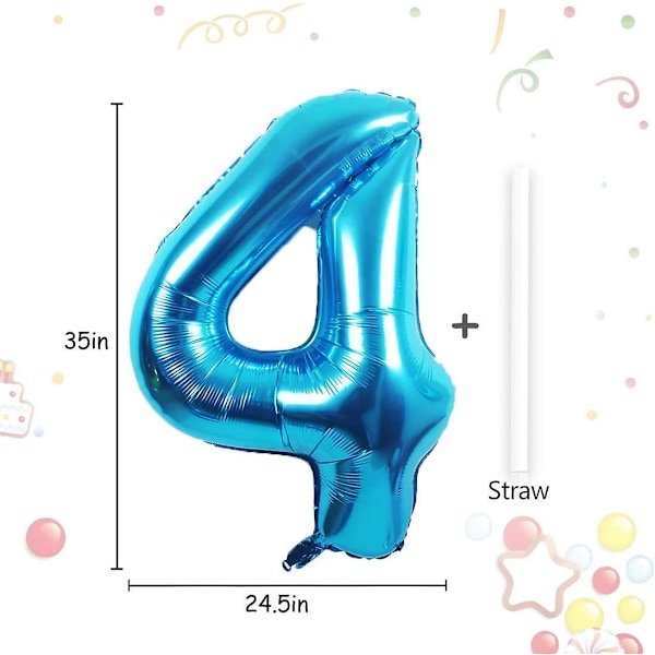 40 Tommer Blå Tall 4 Ballong, Stor Størrelse Digit Folie Mylar Helium Ballonger For Bursdagsfest Feiring Dekorasjon Bryllup Jubileum Baby Shower Sup