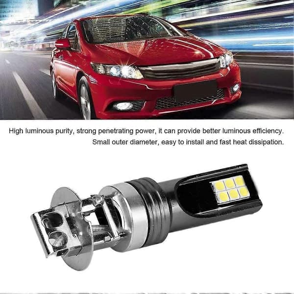 2 stk 3030-12LED H3 Bilfrontlys Pære Hovedlys 6000K Hvitt Lys