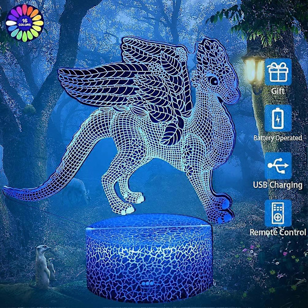 Draken Nattlampa för Barn Dimbar 3D LED Lampa Nattlampa Akryl+ABS Bas, 16 Färger +7 Färger Byter Touch & Fjärrkontroll