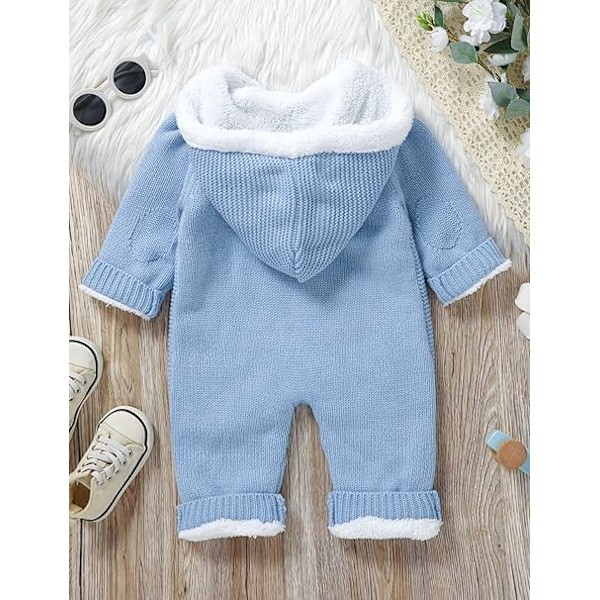 Nyfödd Stickad Bodysuit med Huva Kofta Varm Snödräkt Onesie Bodysuit Baby Vinterjacka 0-18 Månader Baby Pojkar Baby Flickor
