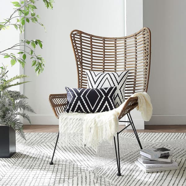 Sæt med 2 hvide pudebetræk 45 x 45 cm Boho Aztec Polyesterblanding Firkantede dekorative pyntepudebetræk til sofa, seng