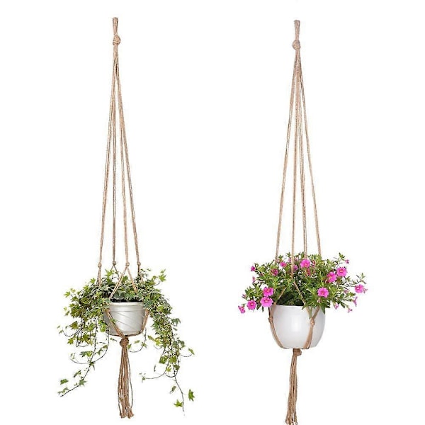 Växthängare, 6 stycken Hängande Planter Blomkruka Växtställ Korg Jute Rephållare för inomhus utomhus 90cm