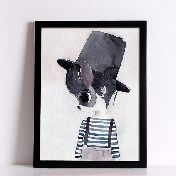 Wekity Kanin Pige og Dreng Væghængt Canvas Print Poster, Simpel Sød Akvarel Kunsttegning Dekoration til Hjemmet Stue Soveværelse Kontor og Børneværelse