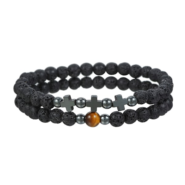 Black frosted black bile stone wooden beads bracelet set combination hip-hop style elastic bracelet