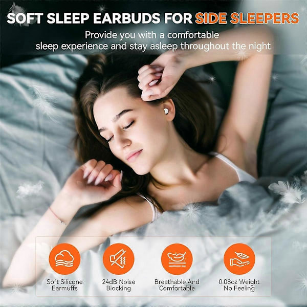 Søvnørepropper Trådløse Bluetooth-ørepropper Mini Tiny Sleep Buds for Sleeping Støydemping Trådløse Hodetelefoner - Hvit