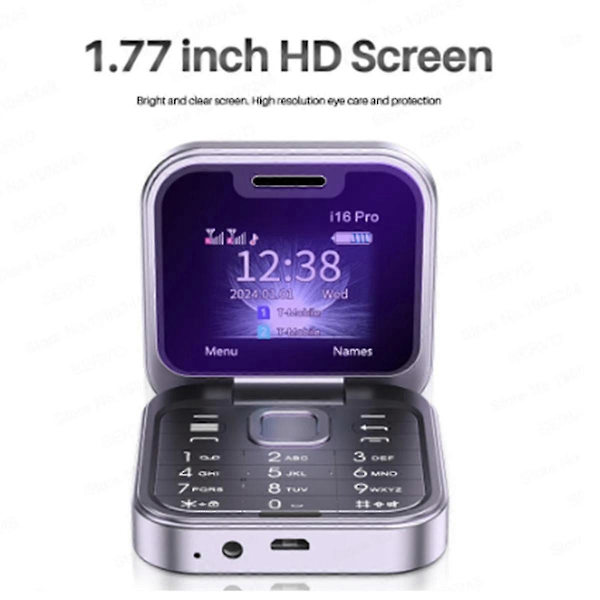 Mini Flip FM-radio Röst Snabbval Vibration 2 SIM-kort Liten Display Vikbar (Lila)