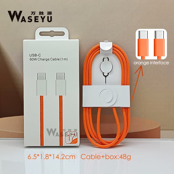 2-meter opladerkabel — Kompatibel med Samsung og iPhone 17 Pro Max, hurtig opladning, USB-C til USB-C interface. Orange