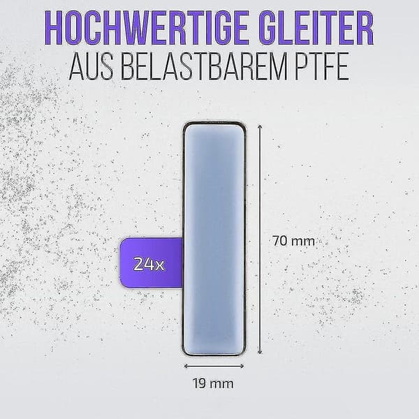 24 Selvklebende Teflon-glider, 70 x 19 mm, Profesjonelle møbelglider (teflon)