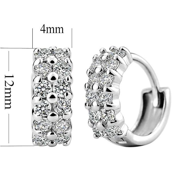 925 Sterling Sølv Hengerørringer For Kvinner Tenåringsjenter | Små Zirkon Inlay Hoops Stud Ørepynt Mote Smykker Gave To Rader Zirkon -