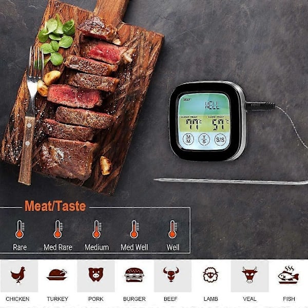 Trådlös grilltermometer för grillning, digital kötttermometer med dubbla prober, timer, alarm, röktermometer för matlagning i kök, ugn, mat