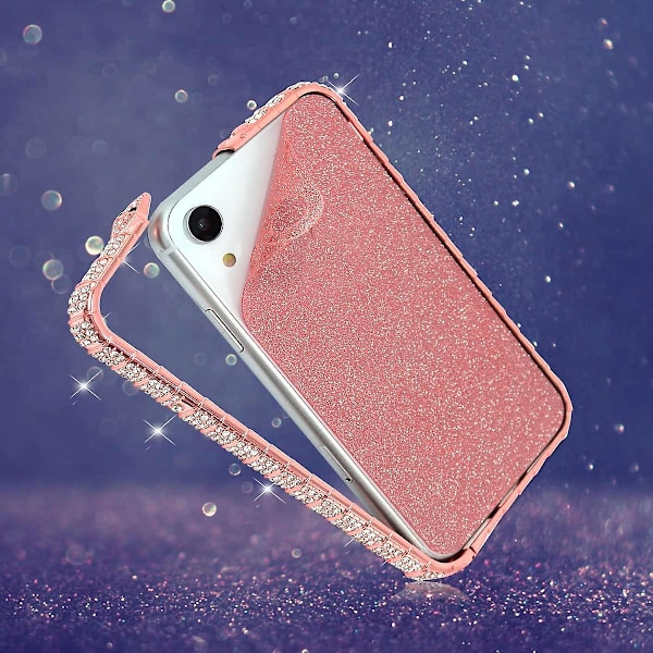 Diamantbesat iPhone 13 Pro Max Cover til Kvinder med Skinnende Metal Bumper Ramme (Rosenguld)