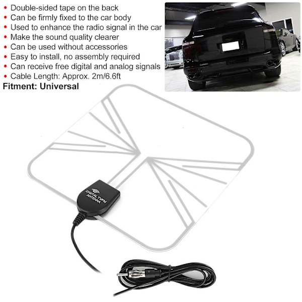 Auto HD Digital Antenne Analog Signalmottaker Mobil Antenne Klar Lydkvalitet UniversalFM