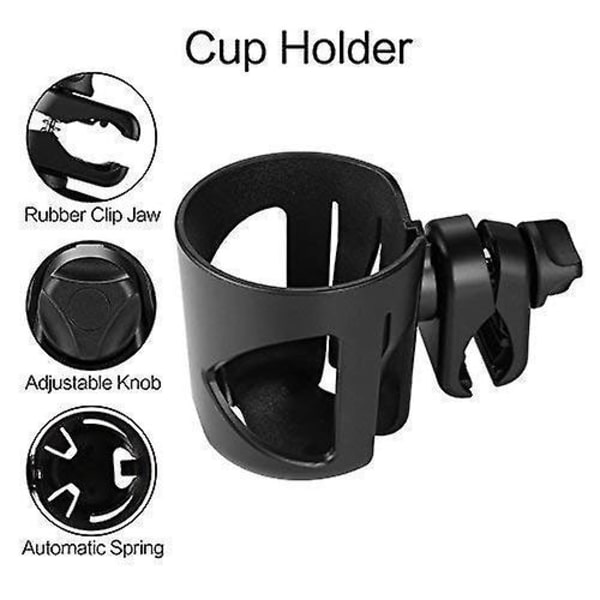 Universal Kopholder, Barnevognskopholder, Cykelkopholder, Stor Kaliber Designet Kopholder, 360 Graders Rotation Kop Drikkeholder, Sort