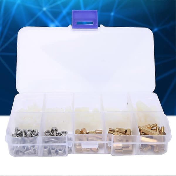 180 stk. Messing Standoff Nylon/Rustfrit Stål Hex Nut Skrue Sæt Sortiment Kit M3