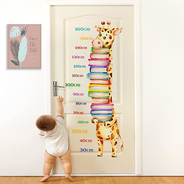 Kids Height Chart Wall Decals, Baby Growth Height Wall Ruler, Lovely Giraffe With Books Animals Height Measure Wall Stickers, Removable Diy Mural Deco