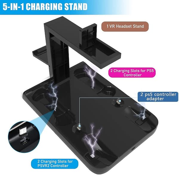 Ps Vr2 Ladestation Stativ Til Playstation Vr2 Og Ps5 Controller Med Vr Headset Display Stativ, Med Led Indikatorer