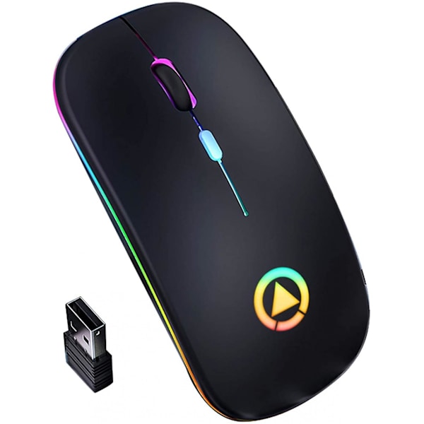 SHUJIK Trådløs Mus 2.4G USB Trådløs Mus, RGB Baggrundsbelysning Bærbar Computer Optisk Trådløs Mus, Sort