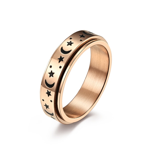 Star Moon Titanium Steel Rotating Ring Ring Stainless Steel Star Moon Relieves Anxiety Hand Jewelry 9# plain rose gold