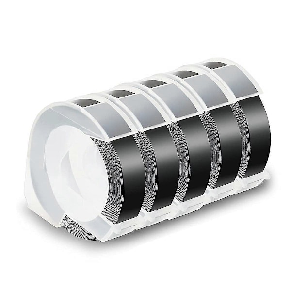 For 5 Pack Label Tape for Embossing, 12mm 3D Emboss Labels, White on Black, Compatible with DM1595 Organizer Xpress Pro