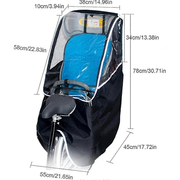 Sykkelbarneseter Regndeksel Vindtett Frontåpning Sykkel Regndeksel For Bakre Barneseter Vanntett Pustende Sykkelbarneseter Regnkalesje Svart