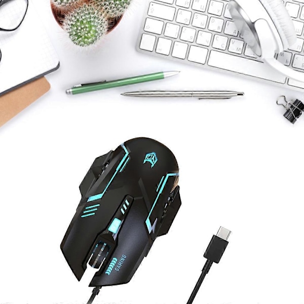 USB-C Mus med Justerbar Følsomhed 3600DPI Baggrundsbelyst til Windows PC TypeC