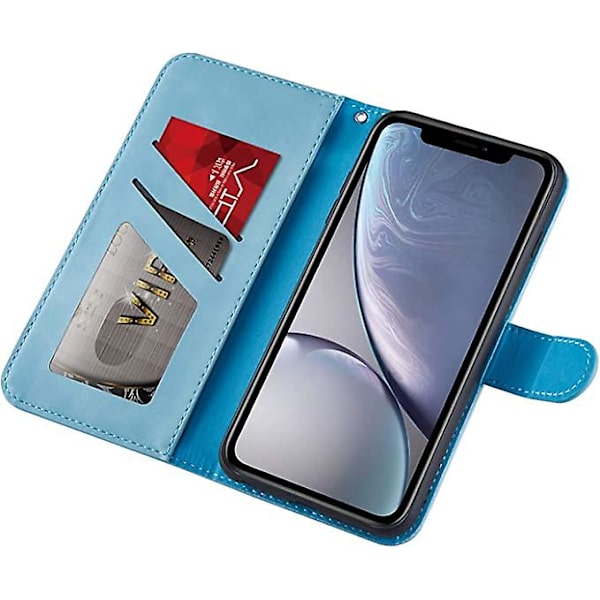 iPhone 11 Telefonfodral, Söt Elefant Kärlek Hjärta Cartoon Mönster med Kortfack, Vikbart Stativ, Magnetiskt Flippskydd, Kompatibel för iPhone 11 - Blå